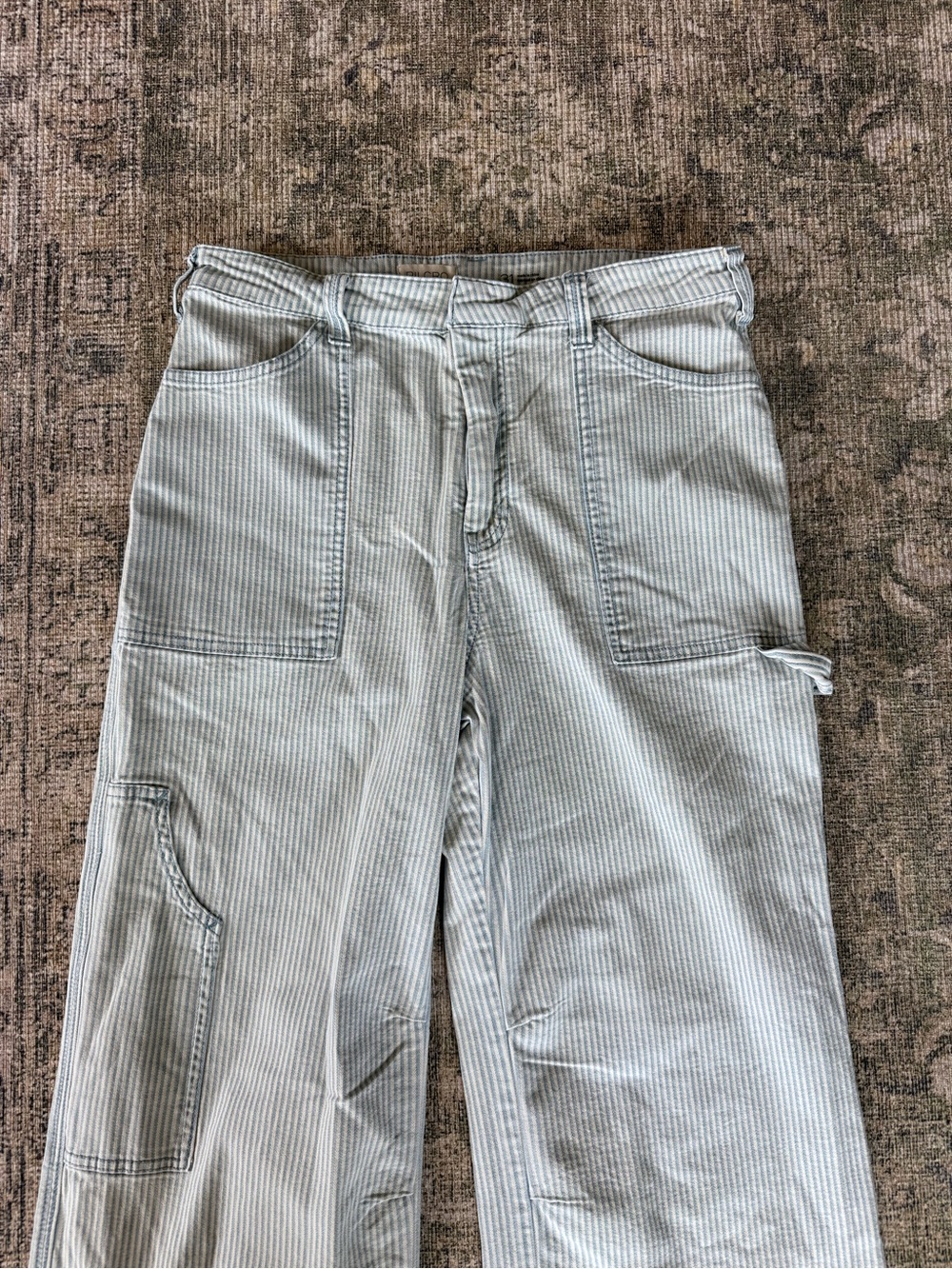 Pilcro High Rise Wide Leg Painter Pants Utility Blue & White Stripe Size 31 - Picture 5 of 10